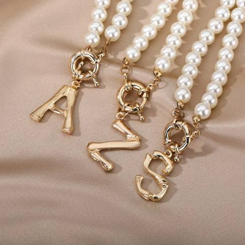 Initial Letter A-Z Imitation Pearl Necklace for Women Goth Baroque Pearl Choker Clavicle Chain Letter Necklace Jewelry Gift 2022
