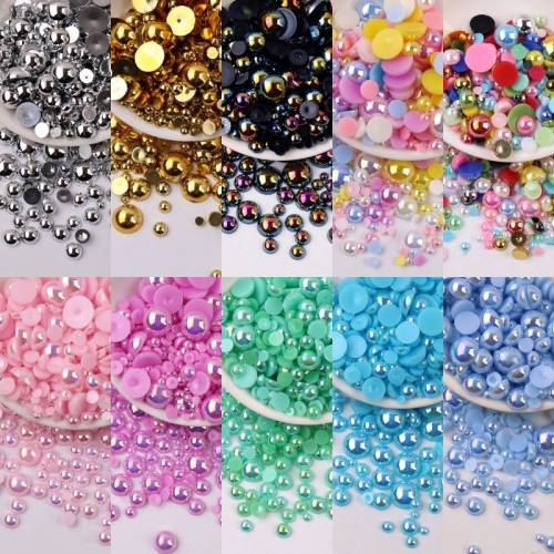Mix size 3-10mm 10g/lot Gold ABS Plastic Beads Imitation Pearl Beads Half Round For Jewelry Making Findings DIY Nail Accessories