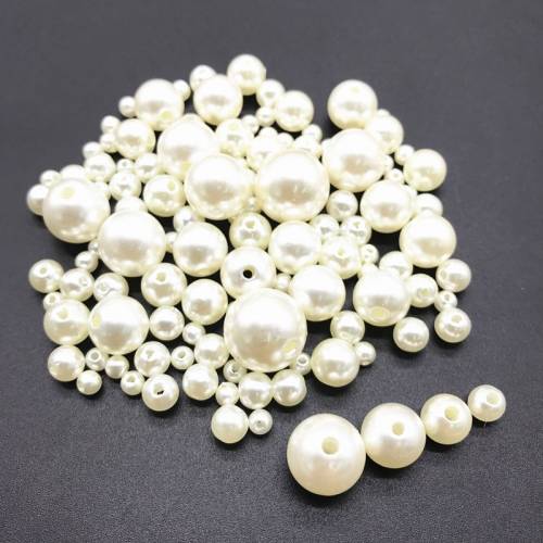 Round imitation pearl ABS white straight hole beige handmade beaded DIY bracelet jewelry accessories manufacturing