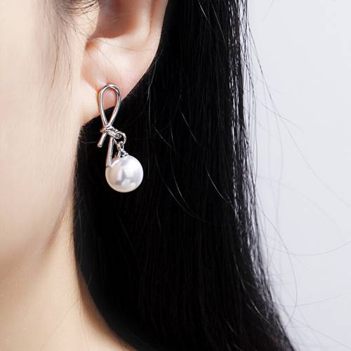 Simple Style Knitted Imitation Pearls Drop Earrings For Women Romantic Bowknot Rose Gold Piercing Earring Stud Accessories Gifts