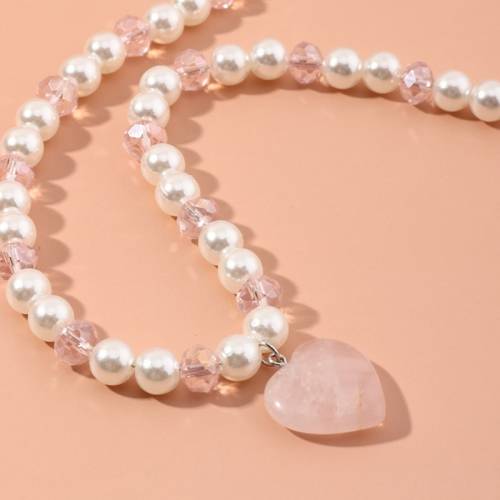Fashion Trendy Heart Natural Pink Stone Beads Pearls Pendant Necklace Geometric Irregular for Women Girls Party Pendant Jewelry