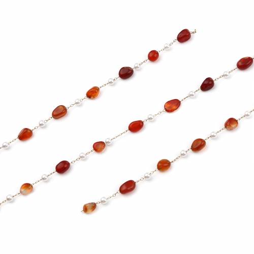 1 Meter Stainless Steel Link Cable Chain For Necklace Making Natural Stone Irregular Chains Dark Red Imitation Pearl 13x7mm