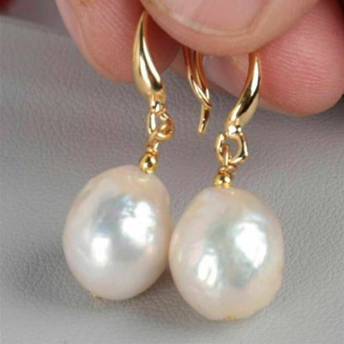 10-12mm Natural White Drops Baroque Pearl Earring 18k gold Hook Christmas Holiday gifts Party New Year Classic Diy FOOL‘S DAY