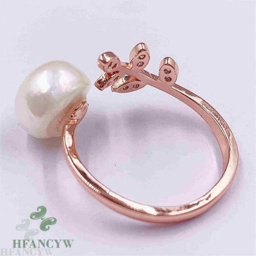 10x10mm White Baroque Pearl 18k Open Adjustable Ring Flawless Wedding Women Gorgeous Elegant Cultured Natural
