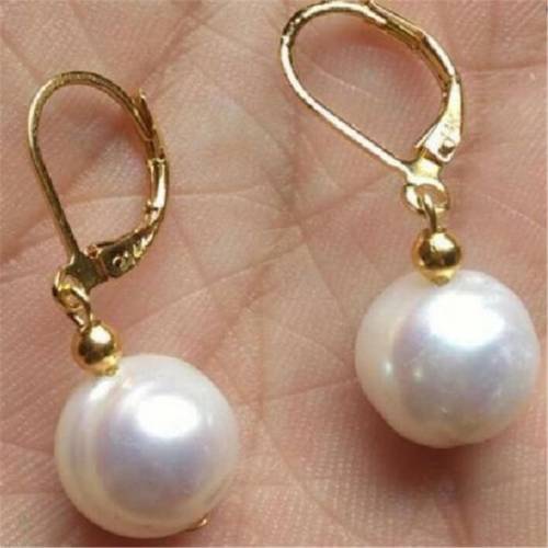 11-13mm White Baroque Pearl Earrings 18k Hook Aurora Mesmerizing Flawless Natural Fashion Gift Dangler AAA Cultured