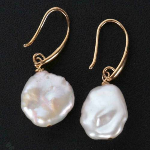 14-15MM Natural white baroque pearl Earring 18k gold Fashion Hook Women Halloween Christmas Gift Mother‘s Day Beautiful New Year