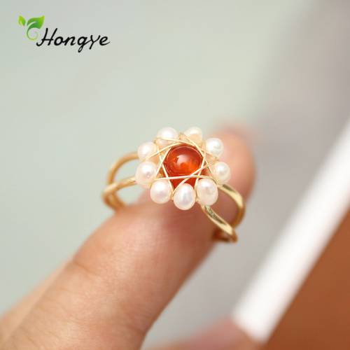 14K Gold Female Vintage Natural Pearl Rings Opal Finger Accessories Gold Color Multi Styles Genuine Stone Floral Women Ring