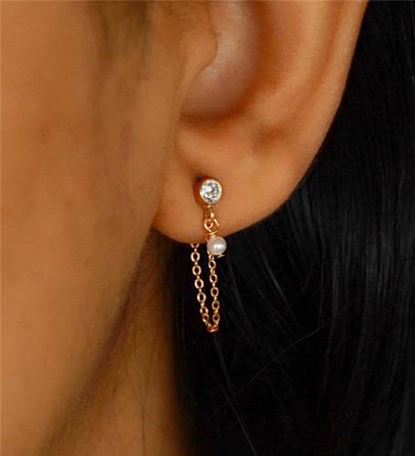 14K Gold Filled Chain Earrings Natural Pearl Earrings Handmade Korean Jewelry Brincos Minimalism Pendientes Earrings for Women