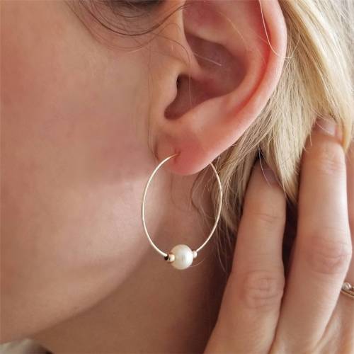 14K Gold Filled Hoop Earrings Handmade Natural Pearl Jewelry 30MM/40MM/50MM/60MM Hoop Earrings Brincos Pendientes Earrings