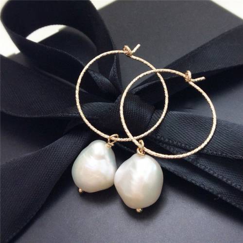 14K Gold Filled Hoop Earrings Natural Baroque Pearl Jewelry Gold Hoop Earrings Brincos Pendientes Oorbellen Boho Earrings