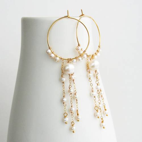 14K Gold Filled Hoop Earrings Natural Pearl Earrings Tassel Jewelry Handmade Brincos Minimalism Oorbellen Boho Women Earrings