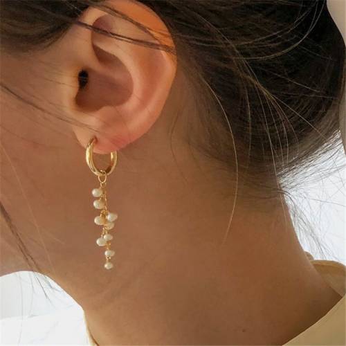 14K Gold Filled Hoop Earrings Natural Pearl Jewelry 15MM Gold Hoop Earrings Brincos Pendientes Oorbellen Boho Women Earrings
