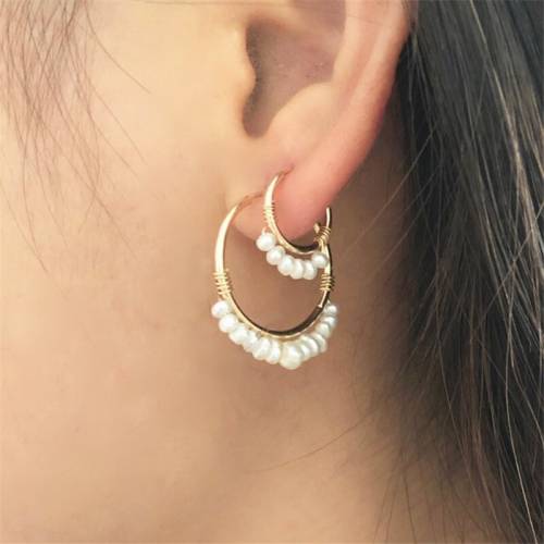 14K Gold Filled Hoop Earrings Natural Pearl Jewelry 20MM/30MM Gold Hoop Earrings Brincos Pendientes Oorbellen Boho Earrings