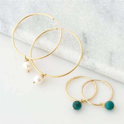 14K Gold Filled Hoop Earrings Natural Pearl Jewelry Natural Turquoise Gold Hoop Earrings Brincos Pendientes Oorbellen