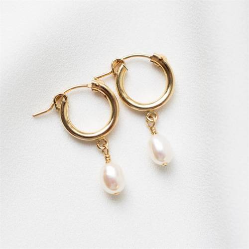 14K Gold Filled Natural Pearl Earrings 15MM Hoop Earrings Gold Jewelry Brincos Pendientes Oorbellen Handmade Boho Earrings