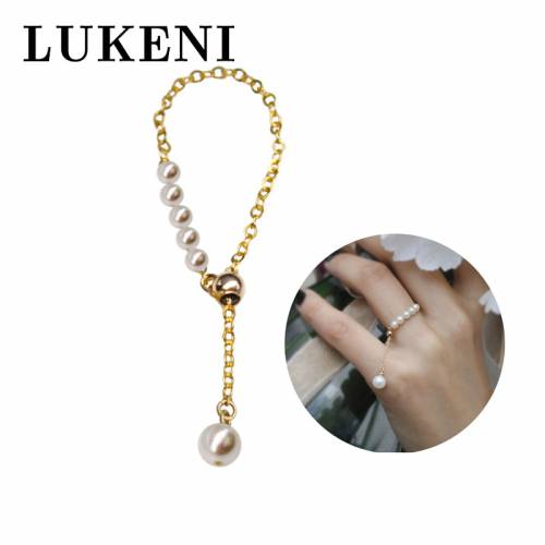 14k Gold Natural Pearl Ring For Women Tassel Adjustable Female Joint Small Finger Ring Romantic Jewelry Anniversary Gifts