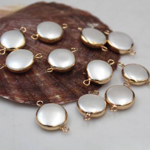 15mm 10pcs/lot Natural Shell Pearl Charms Round double Pendant Diy Earrings Pendant Making Accessory