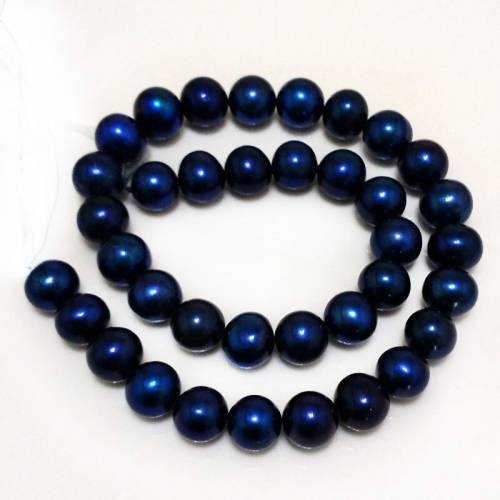 16 inches 11-12mm AA High Luster Round Blue Natural Pearl Loose Strand