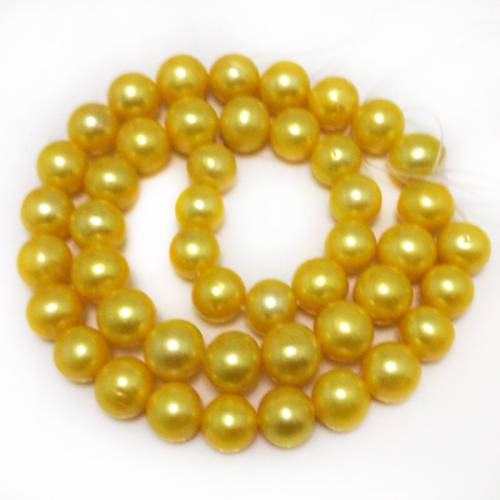 16 inches 9-10 mm Gold Round Natural Freshwater Pearl Loose Strand