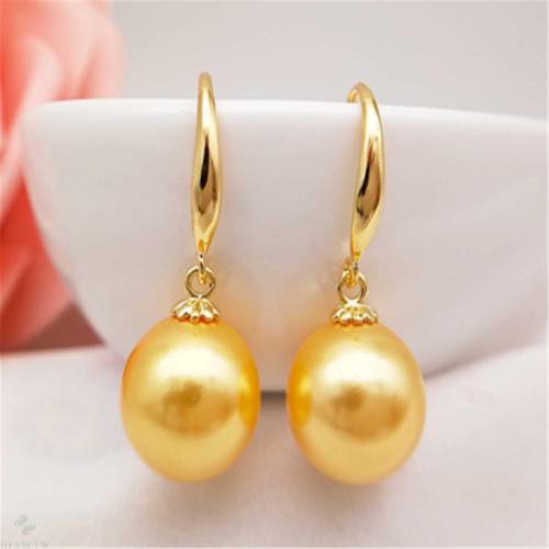 16mm Natural Shell Round Pearl Earrings Jewelry Dangle Mesmerizing Real Aurora Flawless Luxury