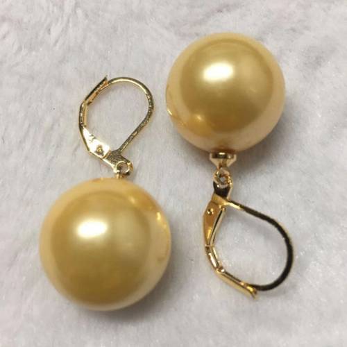 16mm natural south sea shell pearl earrings 14K gold Jewelry Earbob Mesmerizing Classic Fashion Cultured Flawless AAA Party