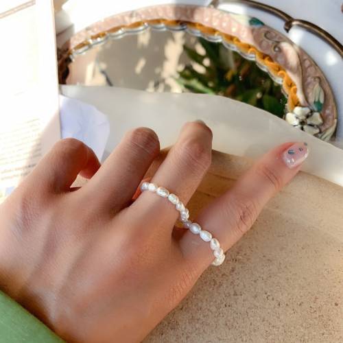 1PC Multi Beaded Pearl Rings Natural Freshwater Pearl Geometric Rings for Women Continuous Circle Minimalist Ring 2020 New