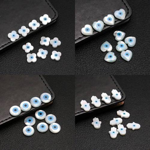 1pcs Natural Hamsa Blue Evil Eye Mother of Pearl Shell Pendant Fatima Hand Round Four Leaf Clover Heart MOP Beads DIY Jewelry