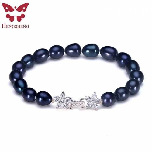 2019 New Black Natural Pearl Fashion Jewelry Bracelet For Women - 8-9 mm Rice Round Freshwater Real Pearl With Star Shape Buckle