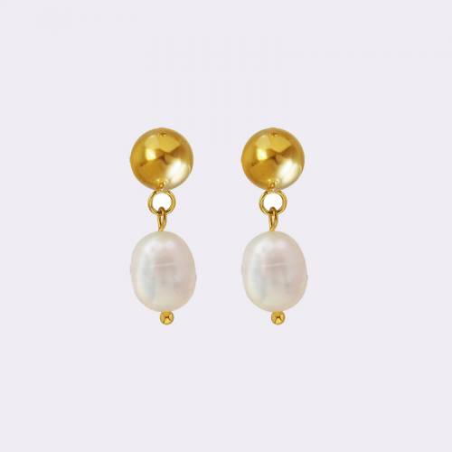 2021 New Fashion Natural Freshwater Pearl Charm Round Stud Drop Earrings For Women 18K Real Gold Plated Stud Earring