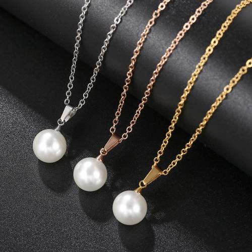 2021 New Trend Natural Pearl Pendant On Neck Stainless Steel Necklace For Women Men Rose Gold Charms Jewelry Holiday Gift L47
