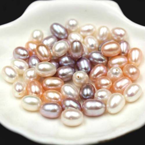 2pcs/bag Natural Freshwater Pearl Loose beads High light Half-hole Rice-shaped Pearl Earrings DIY Earrings Necklace Accessories