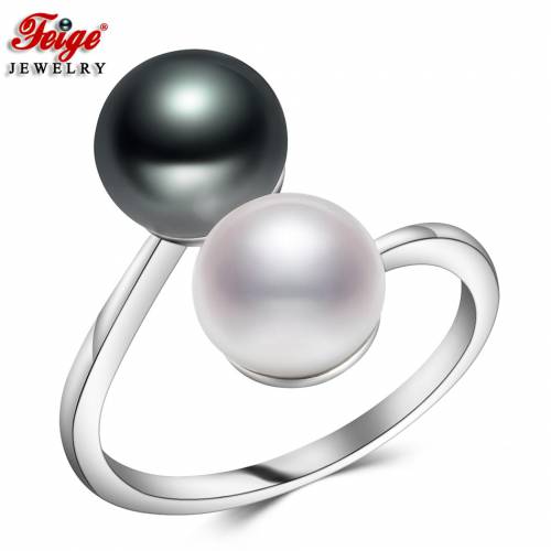 3 Colors Natural Freshwater Cultured Pearl Ring for Women Gifts Accesories Double Pearl Ring Gemstone Fashion Jewelry FEIGE