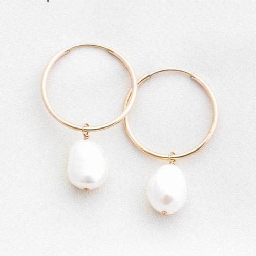 30MM Gold Filled Hoop Earrings Handmade Natural Pearls Earrings Jewelry Circle Earrings Boho Brincos Pendientes Oorbellen