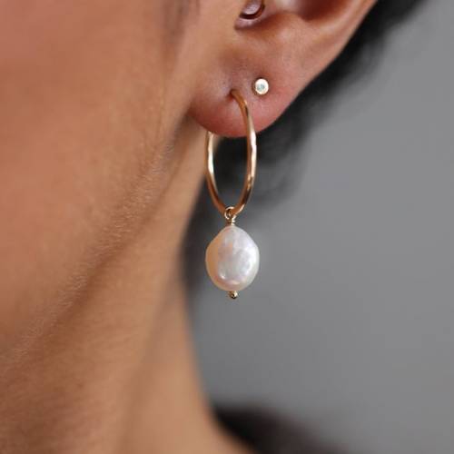 30MM Gold Filled Hoop Earrings Natural Baroque Pearls Earrings Jewelry Circle Earrings Boho Brincos Pendientes Oorbellen