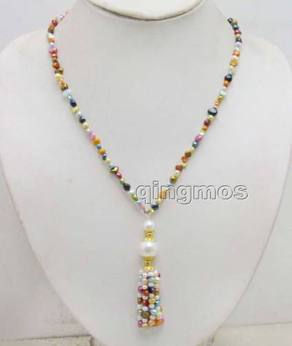 4-5mm multicolor Baroque Natural Pearl 20‘‘ necklace with 7 strands Pearl Tassel pendant-nec6440