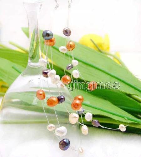 4-7mm BAROQUE multicolor Natural Freshwater Pearl 4 strands 45 Starriness Earring-ear493 Wholesale/retail Free ship