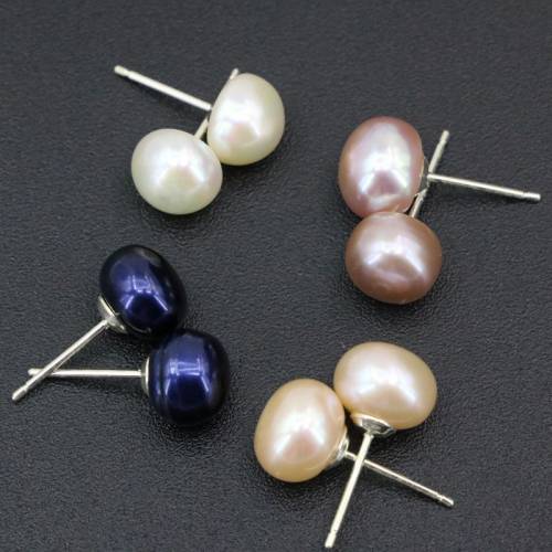4 Colors Real Natural Freshwater Pearl 8mm Sterling Stud Earring pearls Studs Earrings For Women Jewelry Gifts B3432