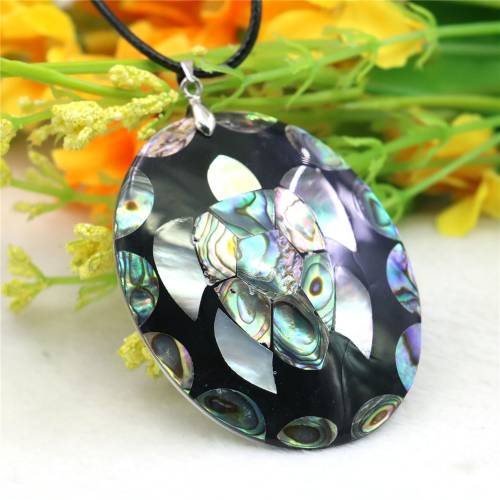 41X52mm Mirage Oval Tortoise Natural Abalone Sea Pearl Shells Pendants Necklace Black Rope Chain Neckwear Jewelry Making Design
