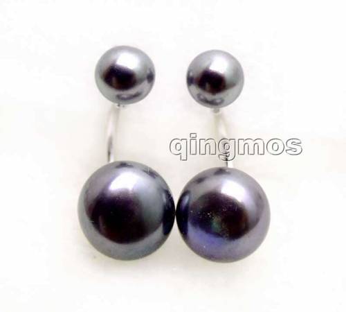 5-6mm and 9-10mm Flat Round Natural Black Pearl Earring for Women Double Sided Ear Stud Front Back Stud Earrings Jewelry ear452