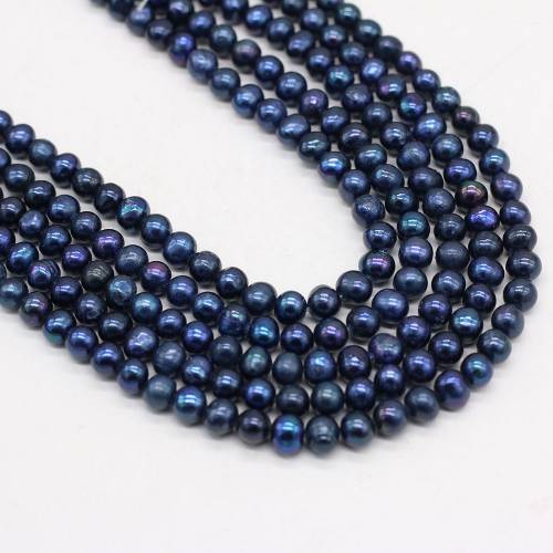 5-6mm Natural Pearl Freshwater Bead Round Shape Punched Black Pearl Loose Beaded for Making DIY Jewerly Necklace Bracelet