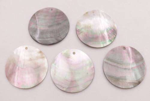 5 PCS 40mm Coin Natural Gray Black Rainbow Shell Mother of Pearl Charms