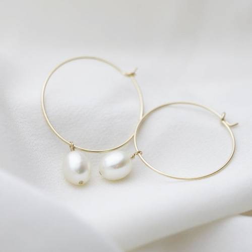 50MM Gold Filled Hoop Earrings Natural Pearls Earrings Handmade Jewelry Circle Earrings Boho Brincos Pendientes Oorbellen