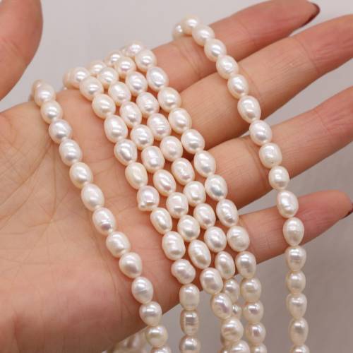 6-7mm Natural Freshwater Pearl Beading Rice Shape Real Pearls for DIY Charms Bracelet Necklace Jewelry Making Strand 36cm Gifts