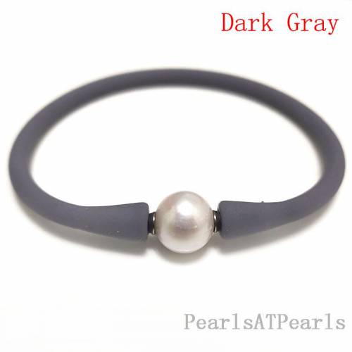 65 inches 10-11mm One AA Natural Round Pearl Gray Elastic Rubber Silicone Bracelet