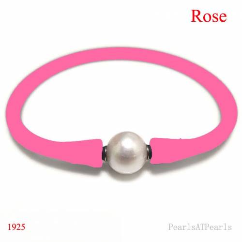 65 inches 10-11mm One AA Natural Round Pearl Rose Elastic Rubber Silicone Bracelet For Men
