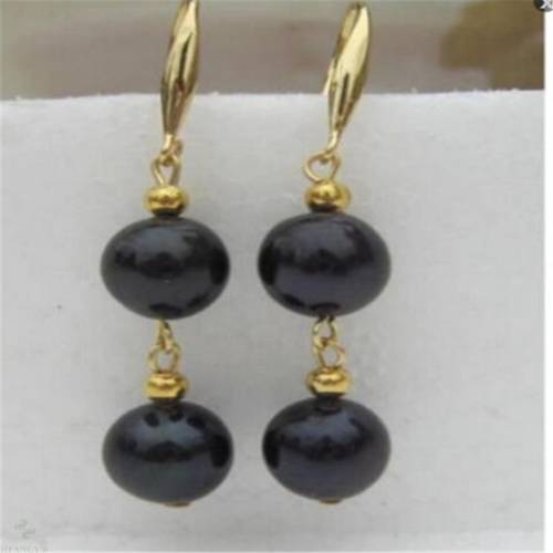 9-10mm natural black south sea pearl earrings 14k sweater AAA hand-made aurora teardrop earbob TwoPin Gold hooks