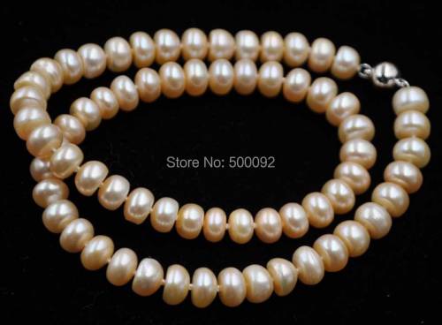 AA++ 8mm natural pink pearl necklace 17 magnetic ball clasp free shipping