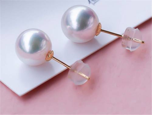 Akoya Pearl Earrings 18k Gold Pin Ear Stud for Women Round Natural Ocean Luxury Perle Ladies‘ Jewelry