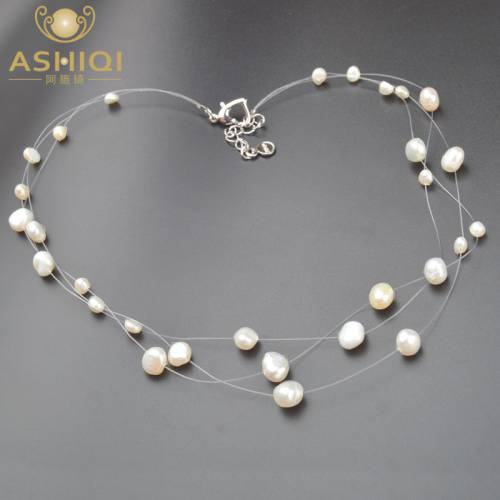 ASHIQI Multilayer Natural Baroque Pearl Choker Necklace for Women Simple Style Handmade DIY Wedding Party Jewelry gift
