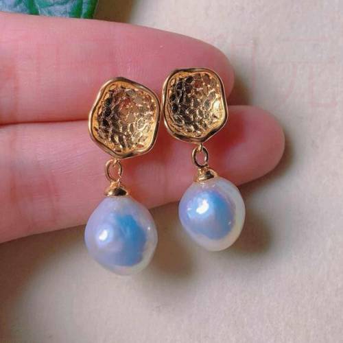Beautiful natural white round fresh water Pearl gold ear stud gift Cultured Easter Freshwater Wedding CARNIVAL Holiday gifts